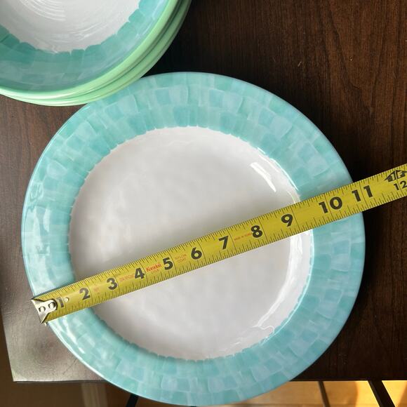 Set of 8 Sigrid Olsen 8" Melamine Bowls White Teal & 11”Dinner Plates - Picture 15 of 15